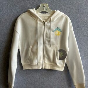 Women's Cropped White Hoodie with Lemon Embroidery size small